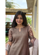 Women's Brown Chanderi Kurti with Dupatta – Casual Chic