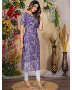 Chanderi Floral Printed Calf Length Kurta For Women KT29_Purple