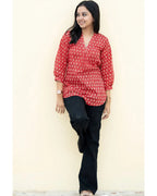 Women's Cotton Stitched Printed Straight Short Kurta