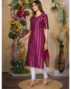 Jacquad weaving Calf Length Kurta For Women KT34_Wine
