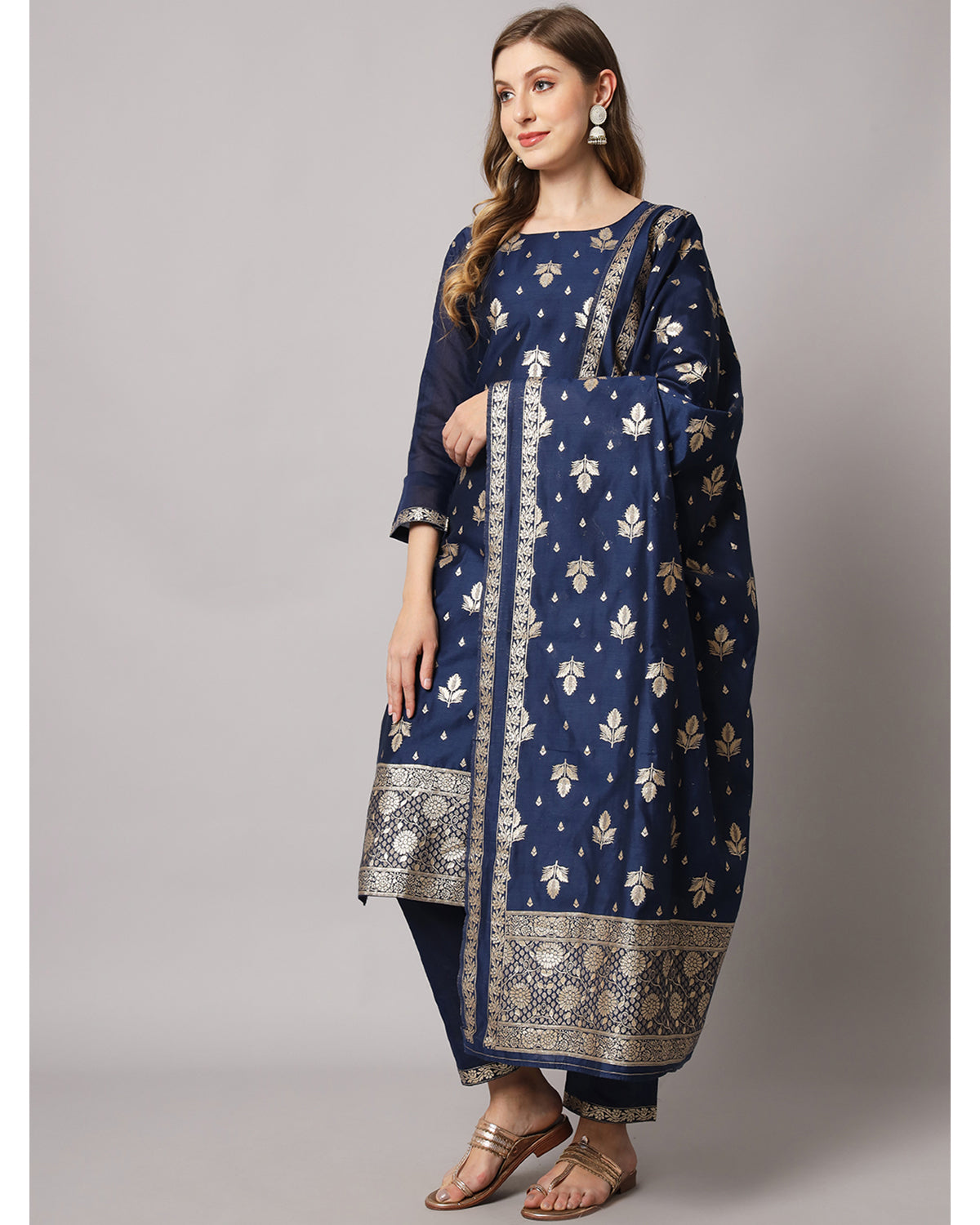 Jacquard silk blend woven kurta set  with dupatta