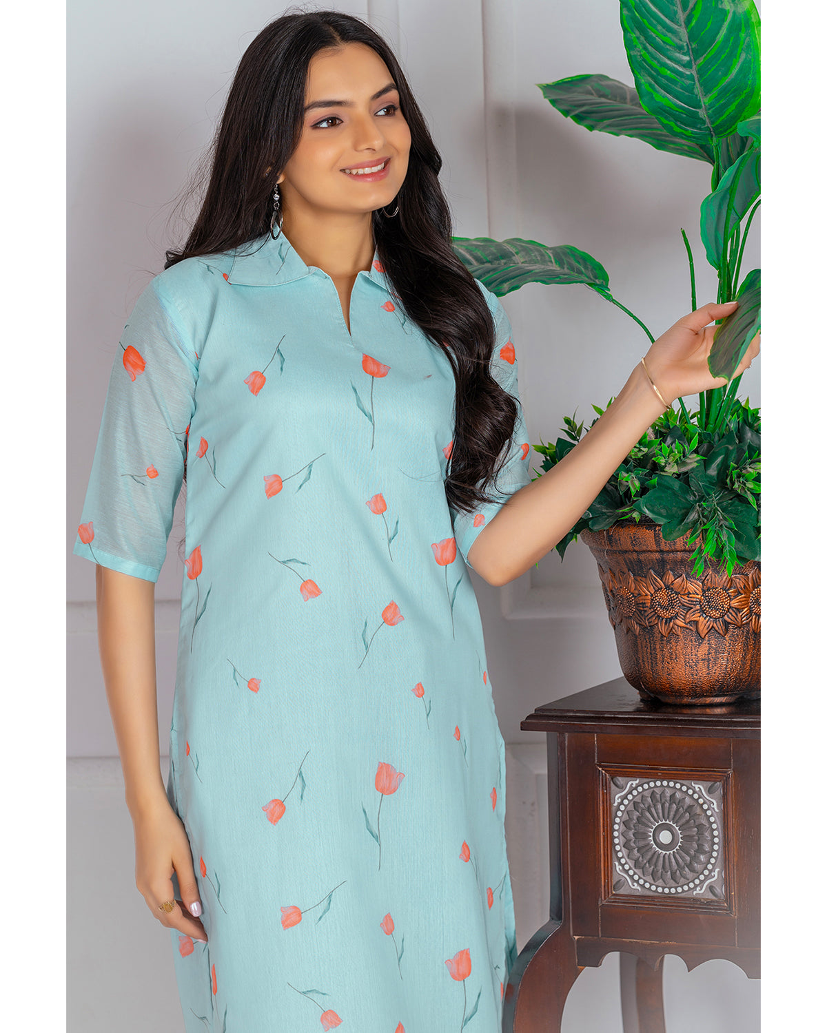 Women's Chanderi Stitched Printed Straight Kurta