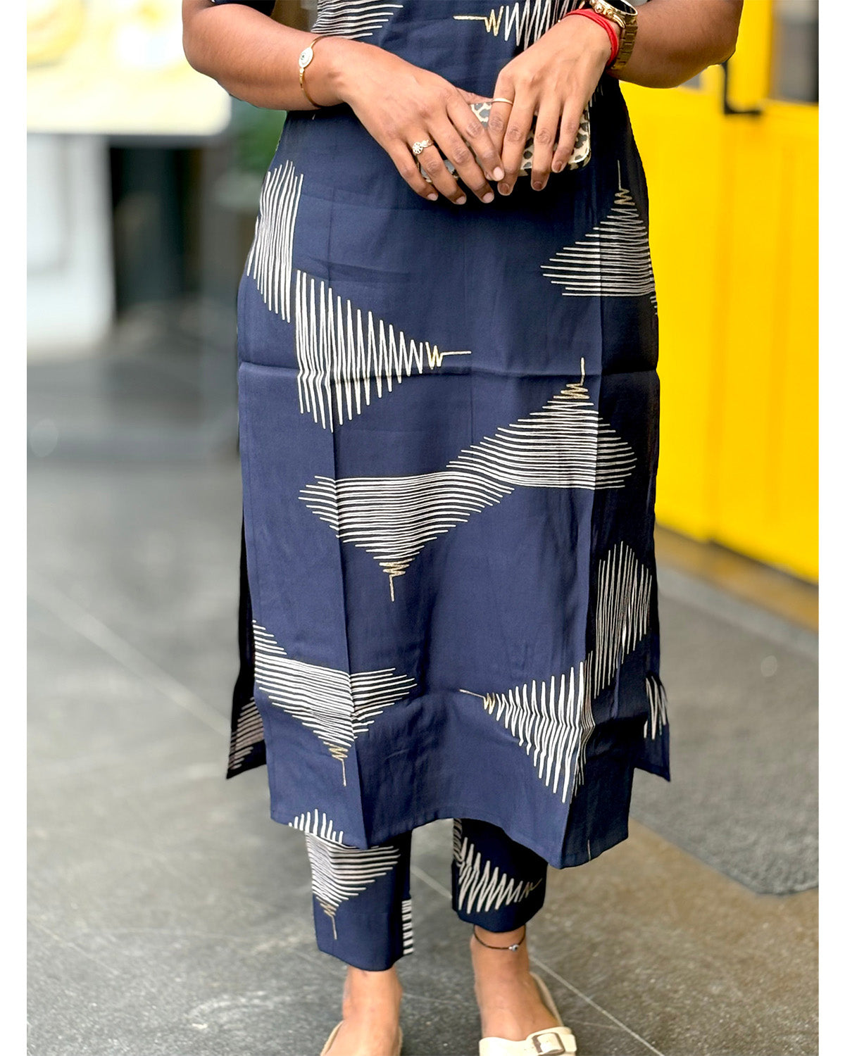 Women Blue Rayon Printed Kurta Set