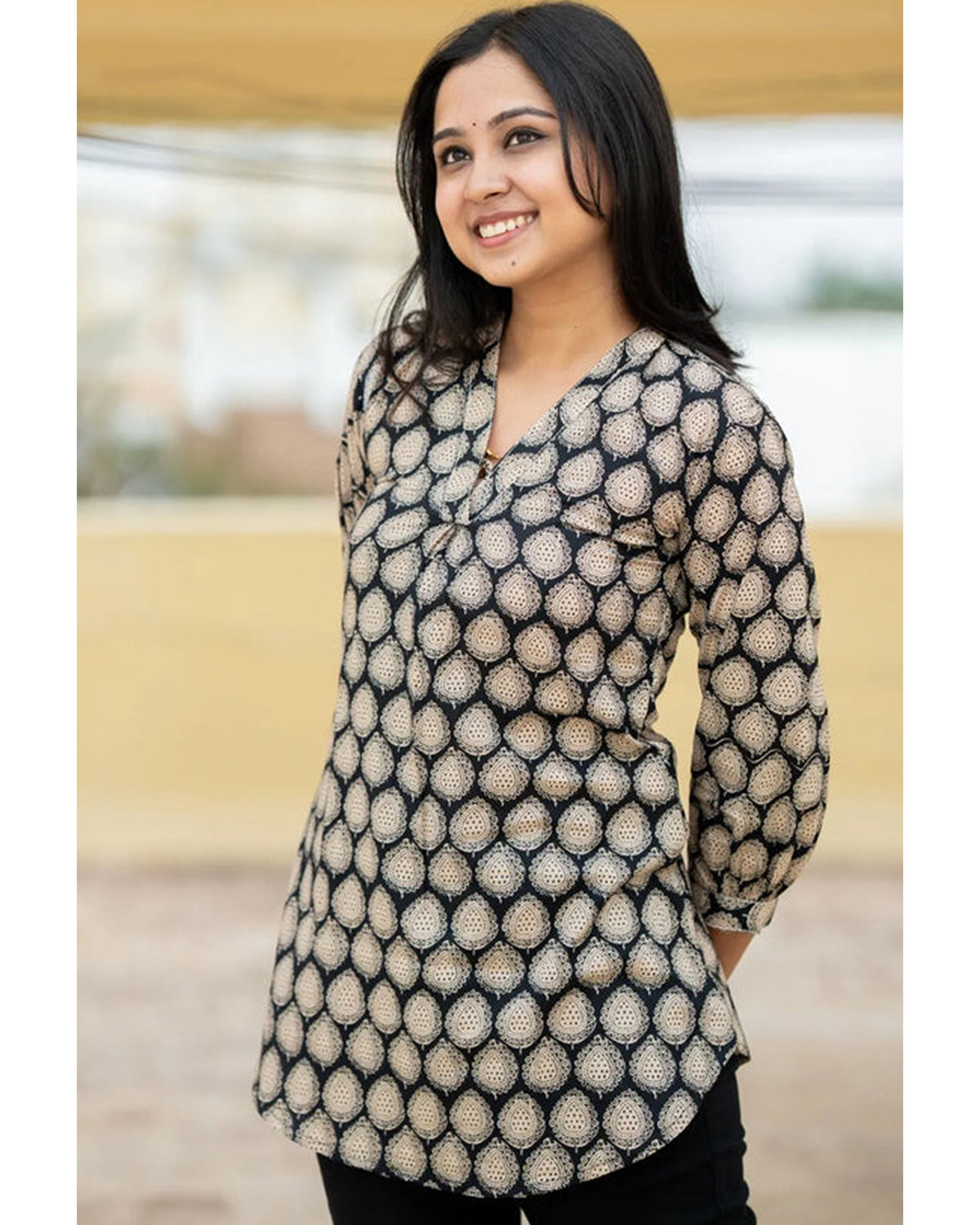Women's Cotton Stitched Printed Straight Short Kurta