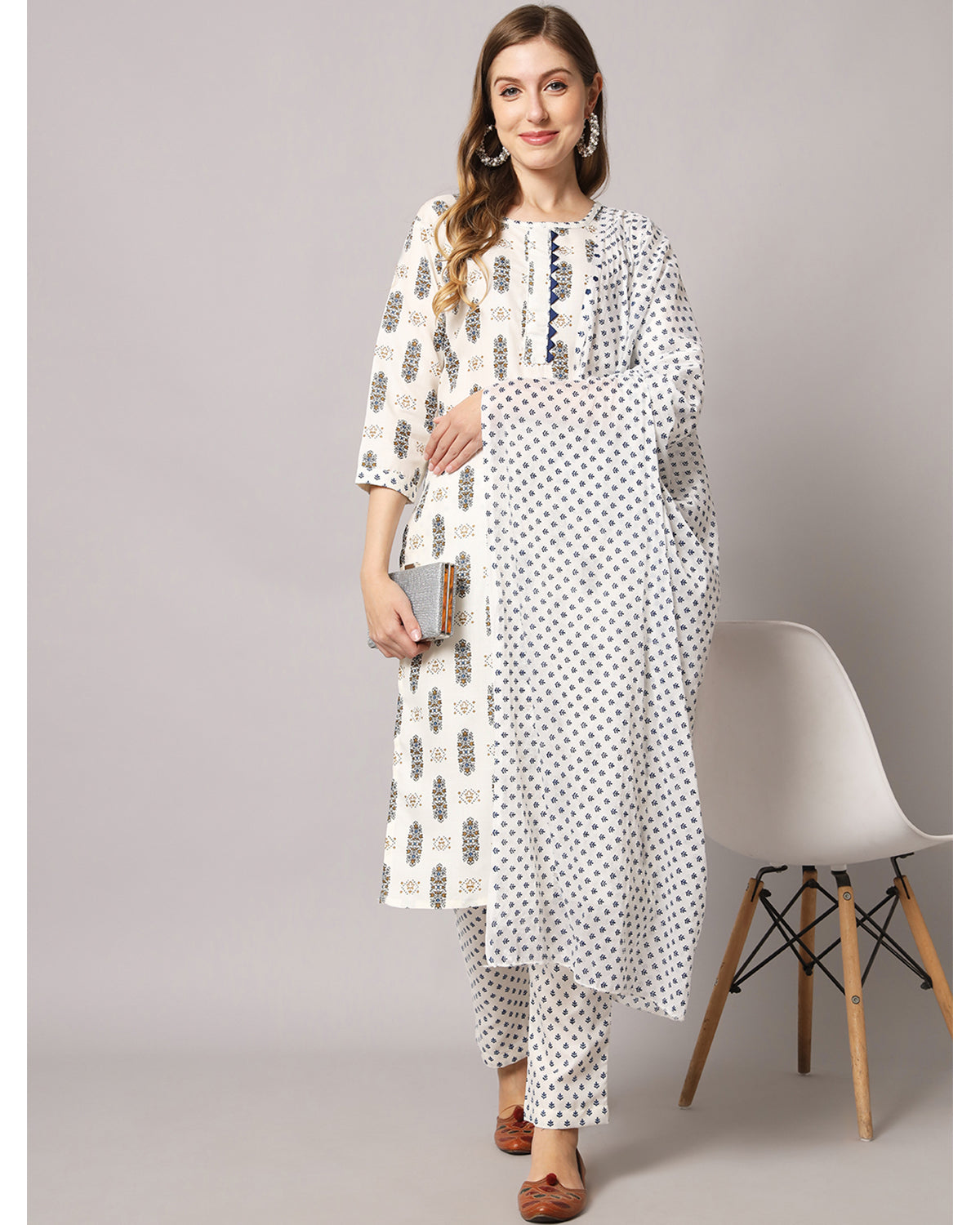 Cotton blend print kurta set  with dupatta