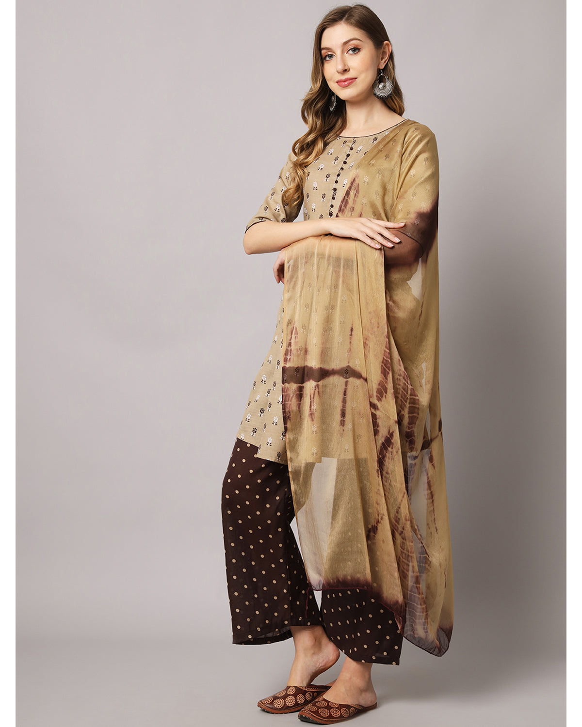 Cotton blend print kurta set with dupatta