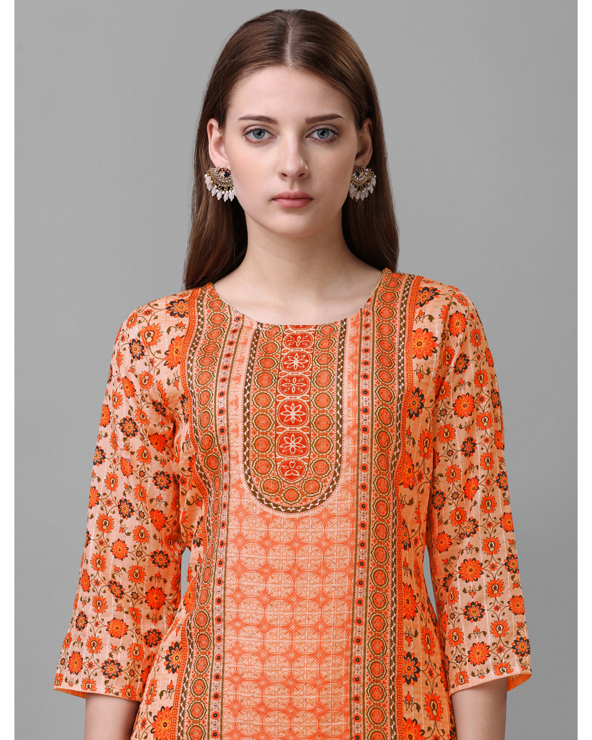 Cotton blend print kurta set with dupatta