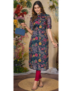 Chanderi Floral Printed Calf Length Kurta For Women