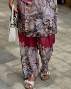 Maroon Printed Cotton Blend Kurta Set for Women