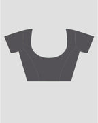 Pink Linen Saree with Bird Print and Grey Border With Blouse Piece