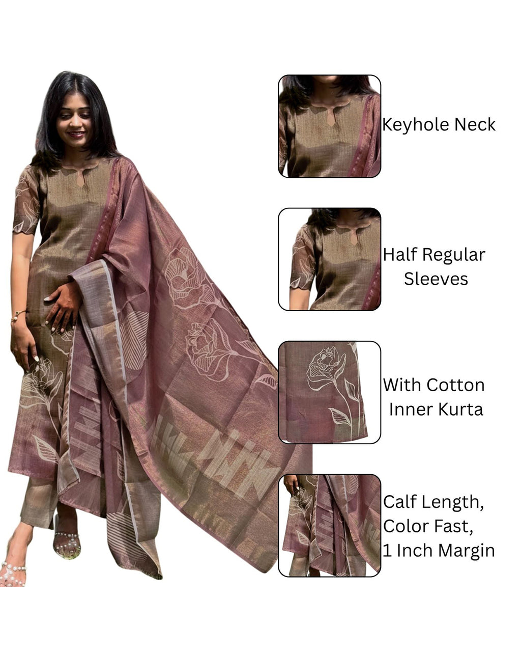 Women's Brown Chanderi Kurti with Dupatta – Casual Chic