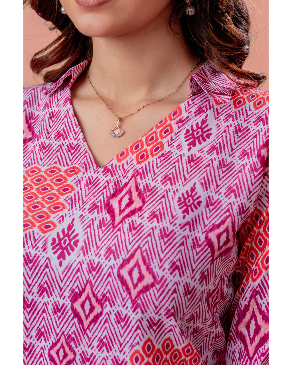 Women’s Pink Printed Rayon Slub Straight Kurta