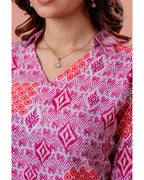 Women’s Pink Printed Rayon Slub Straight Kurta