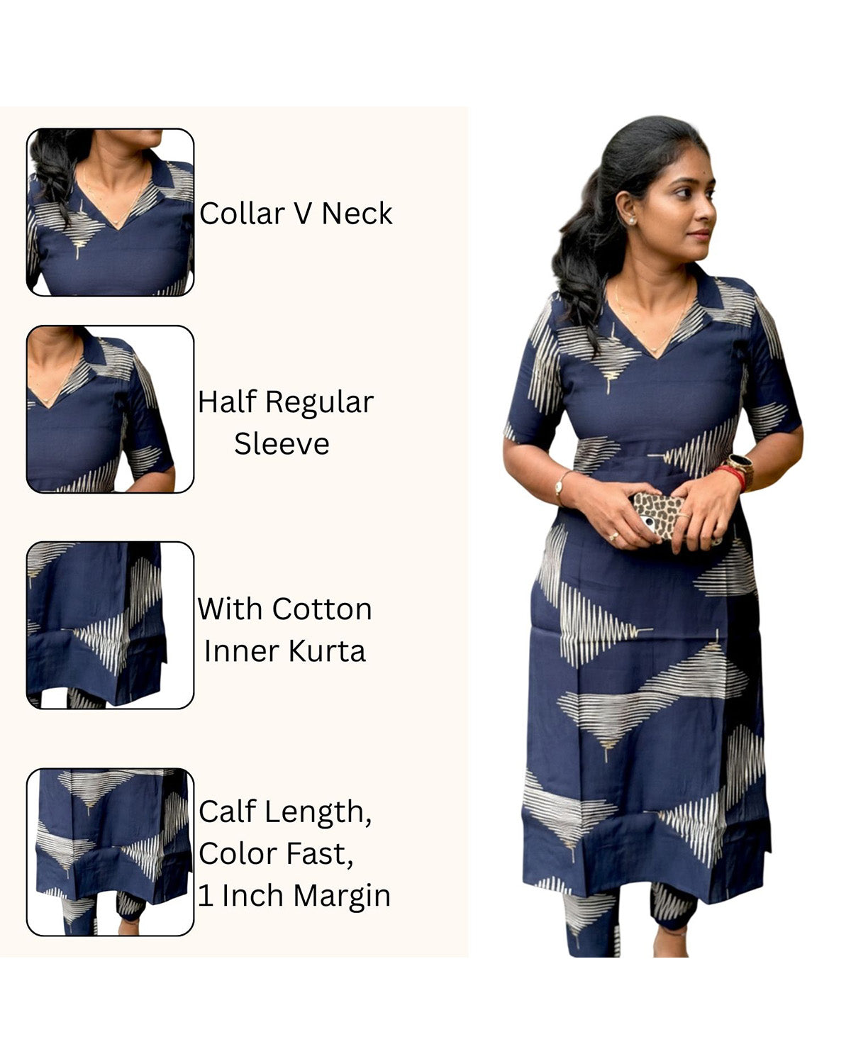 Women Blue Rayon Printed Kurta Set
