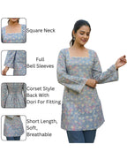 Cotton Blend Printed Straight Short Kurti for Women