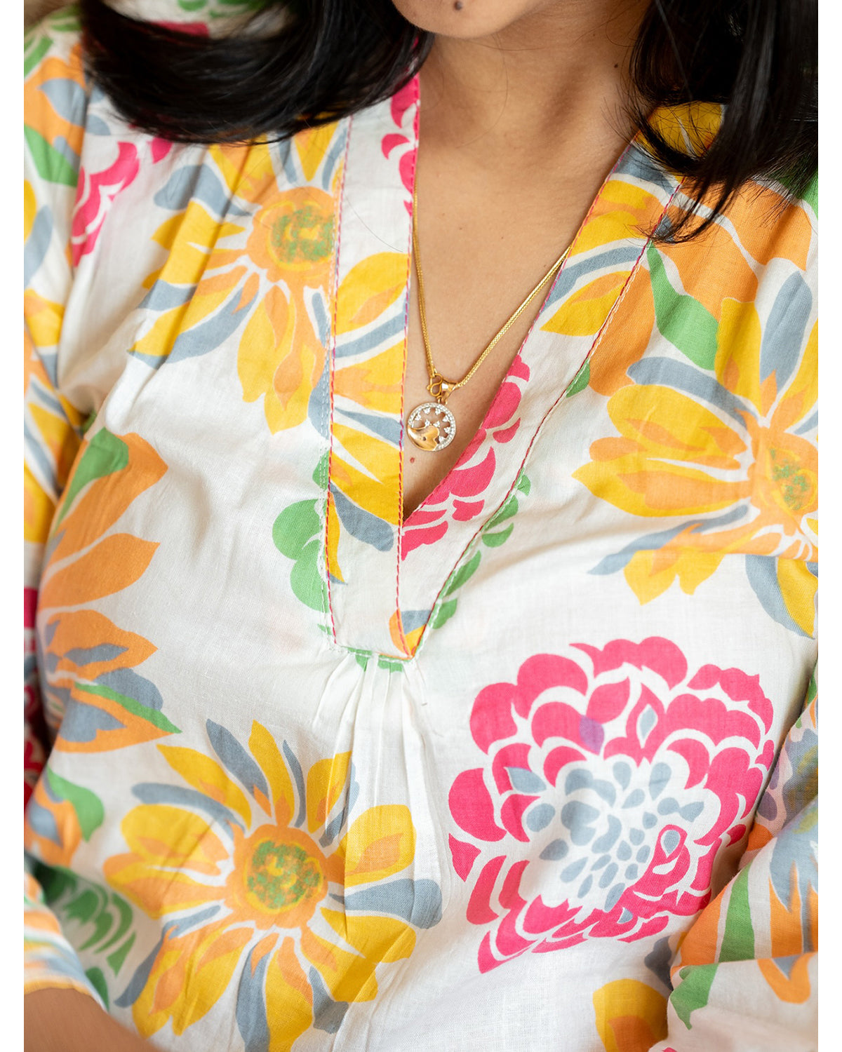 Women's Cotton Stitched Printed Straight Short Kurta