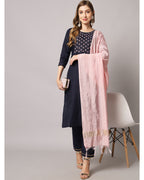 Cotton blend hand embroidery kurta set with dupatta