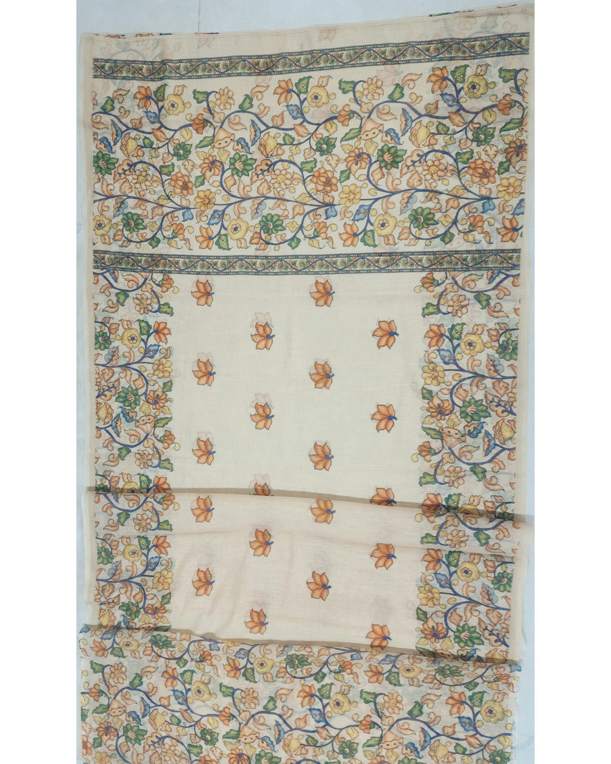 Women's Beige Linen Saree With Printed Work & Blouse Piece