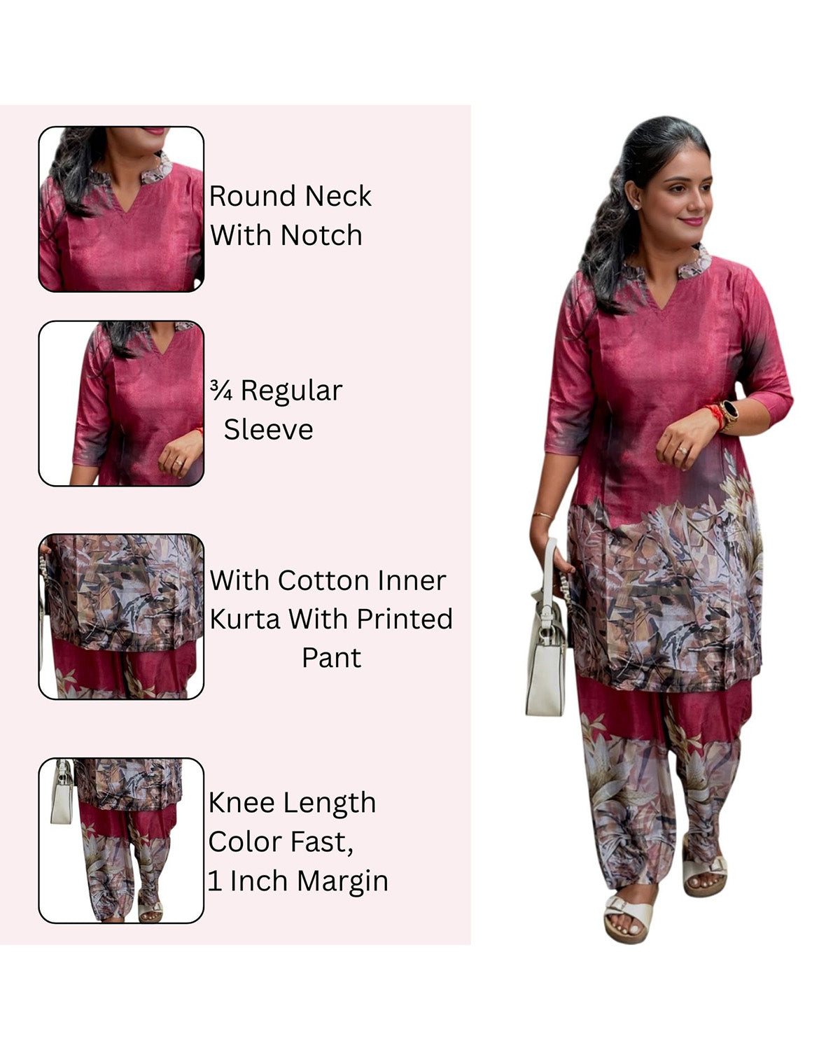 Maroon Printed Cotton Blend Kurta Set for Women