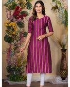Jacquad weaving Calf Length Kurta For Women KT34_Wine