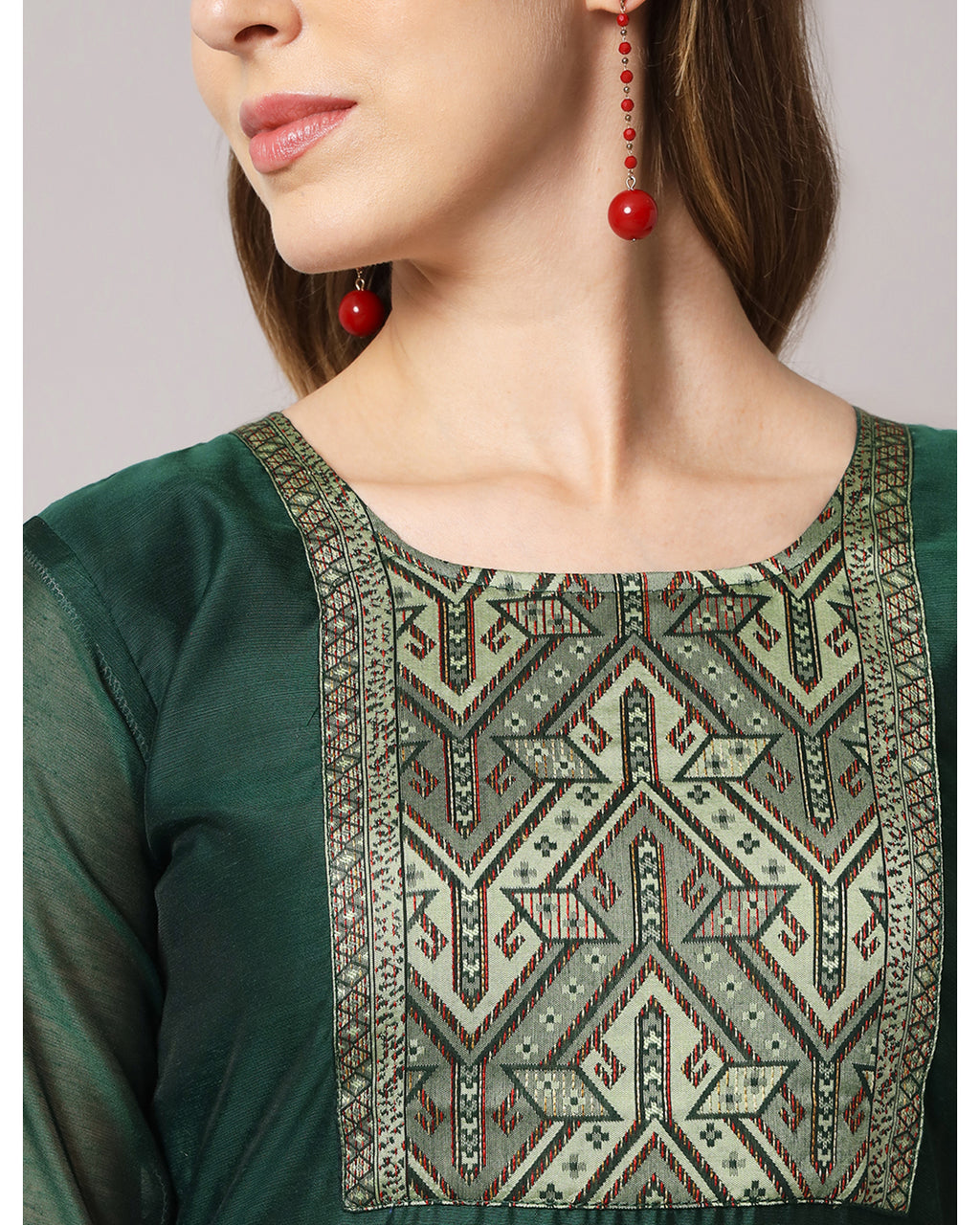 Cotton spun blend jacquard gala kurta set  with dupatta