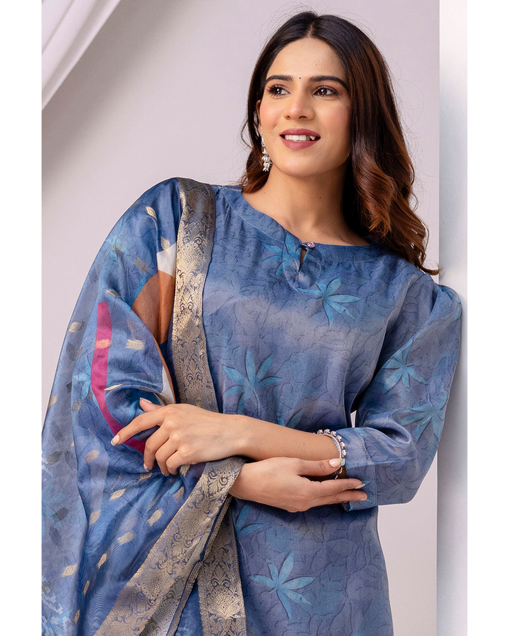 Women’s Shimmer Silk Printed Kurta with Dupatta