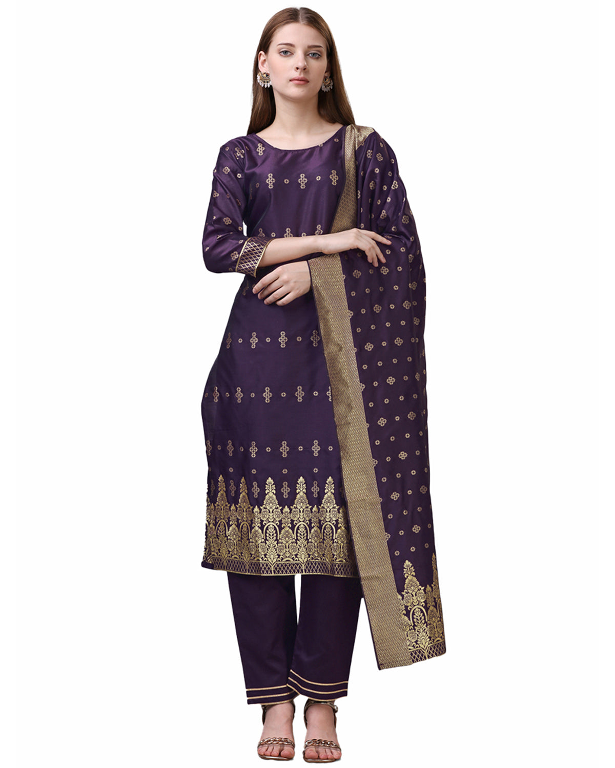Jacquard silk blend woven kurta set  with dupatta