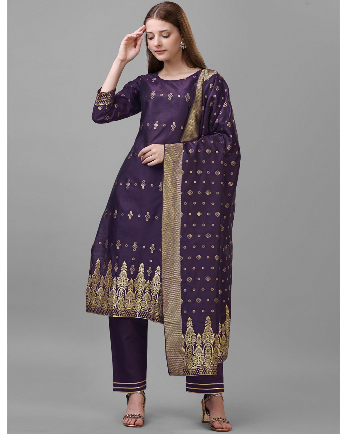 Jacquard silk blend woven kurta set  with dupatta