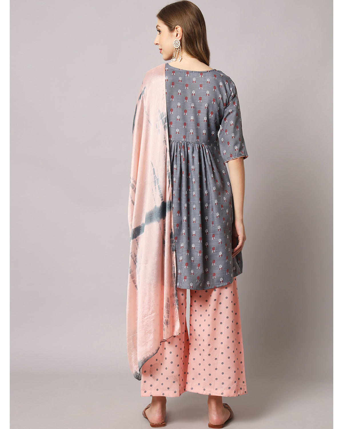 Cotton blend print kurta set with dupatta